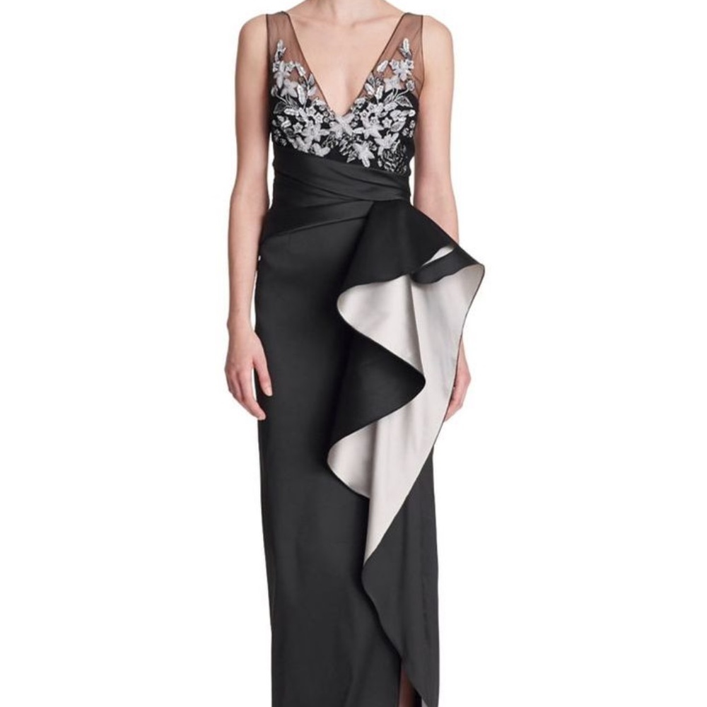 Marchesa Notte Black Beaded Evening Gown